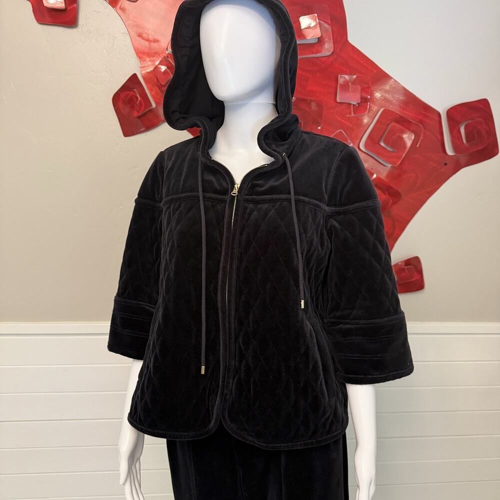 Saks Fifth Avenue Clothes Black Quilted Velvet Hoodie Jacket Pants Set L /XL
